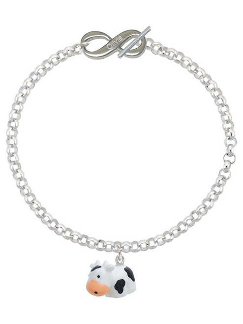 Resin Black and White Cow - Custom Engraved Infinity Toggle Bracelet: Personalized Jewelry Gift - Names, Initials, Dates, Bible Verses