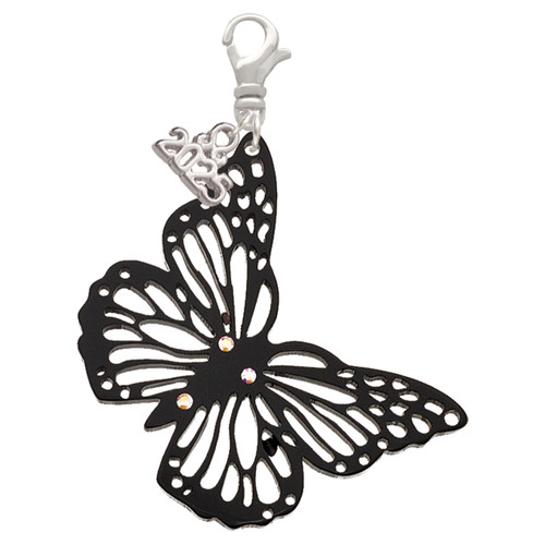 Acrylic Cut Out Butterfly Black - Silver Plated Clip on Charm with Mini Year 2025: Year to Remember Jewelry Gift - Celebrations