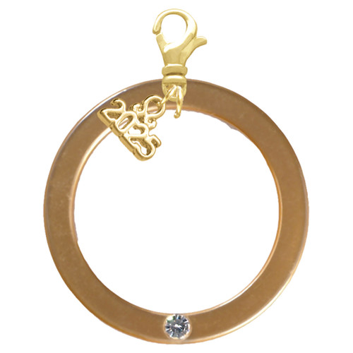 Acrylic 1 1/2" Ring with 4mm Gold-tone Crystal - Gold-tone Plated Clip on Charm with Mini Year 2025: Year to Remember Jewelry Gift - Celebrations
