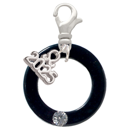 Acrylic 7/8" Ring with 4mm Crystal Black - Silver Plated Clip on Charm with Mini Year 2025: Year to Remember Jewelry Gift - Celebrations