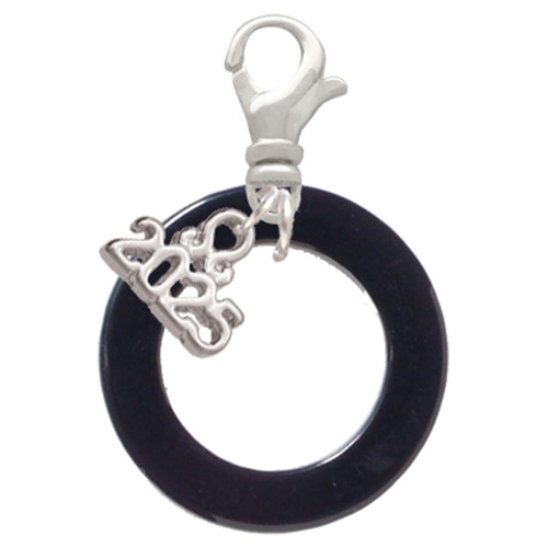 Acrylic 7/8" Ring Black - Silver Plated Clip on Charm with Mini Year 2025: Year to Remember Jewelry Gift - Celebrations