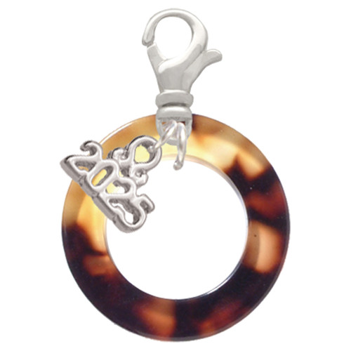 Acrylic 7/8" Ring Mixed Brown and Yellow - Silver Plated Clip on Charm with Mini Year 2025: Year to Remember Jewelry Gift - Celebrations