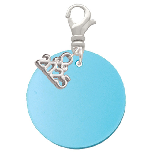 Acrylic 1" Disc Shimmer Hot Blue - Silver Plated Clip on Charm with Mini Year 2025: Year to Remember Jewelry Gift - Celebrations
