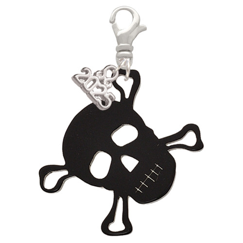 Acrylic Large Black Skull - Silver Plated Clip on Charm with Mini Year 2025: Year to Remember Jewelry Gift - Celebrations