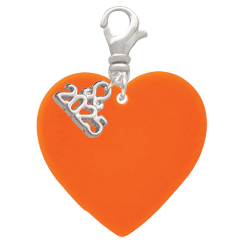 Acrylic 1" Orange Heart - Silver Plated Clip on Charm with Mini Year 2025: Year to Remember Jewelry Gift - Celebrations