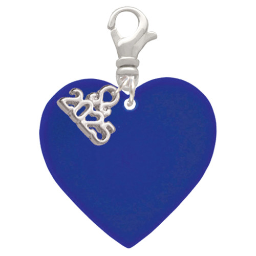 Acrylic 1" Navy Blue Heart - Silver Plated Clip on Charm with Mini Year 2025: Year to Remember Jewelry Gift - Celebrations