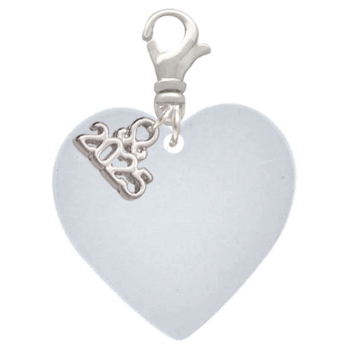Acrylic 1" Shimmer White Heart - Silver Plated Clip on Charm with Mini Year 2025: Year to Remember Jewelry Gift - Celebrations