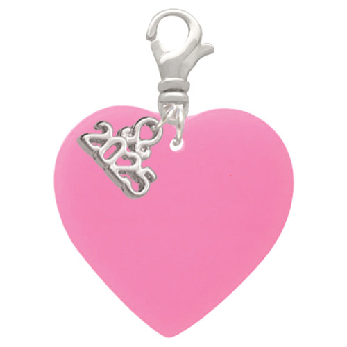 Acrylic 1" Hot Pink Heart - Silver Plated Clip on Charm with Mini Year 2025: Year to Remember Jewelry Gift - Celebrations