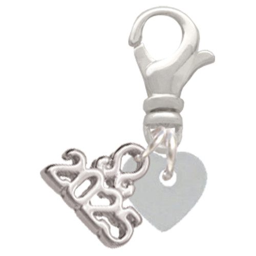 Acrylic 5/16" Shimmer White Heart - Silver Plated Clip on Charm with Mini Year 2025: Year to Remember Jewelry Gift - Celebrations