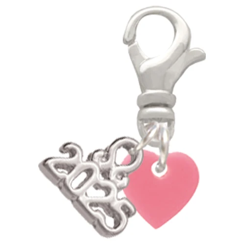 Acrylic 5/16" Pink Heart - Silver Plated Clip on Charm with Mini Year 2025: Year to Remember Jewelry Gift - Celebrations