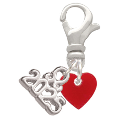 Acrylic 5/16" Maroon Heart - Silver Plated Clip on Charm with Mini Year 2025: Year to Remember Jewelry Gift - Celebrations