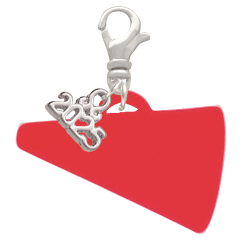 Acrylic Large Red Megaphone - Silver Plated Clip on Charm with Mini Year 2025: Year to Remember Jewelry Gift - Celebrations
