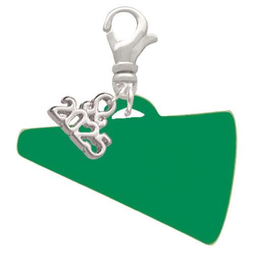 Acrylic Large Green Megaphone - Silver Plated Clip on Charm with Mini Year 2025: Year to Remember Jewelry Gift - Celebrations