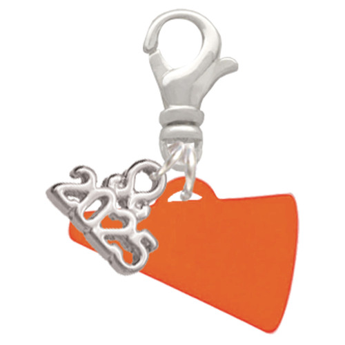 Acrylic Orange Megaphone - Silver Plated Clip on Charm with Mini Year 2025: Year to Remember Jewelry Gift - Celebrations
