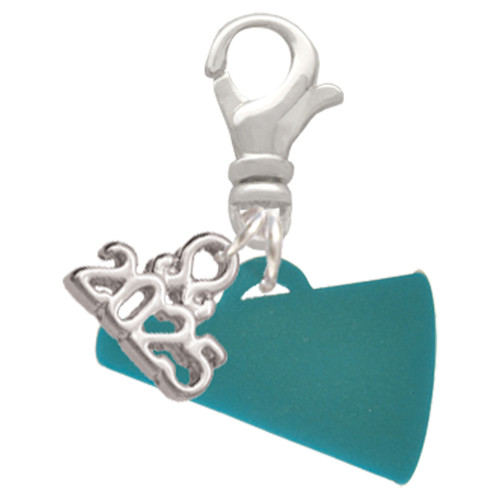 Acrylic Teal Megaphone - Silver Plated Clip on Charm with Mini Year 2025: Year to Remember Jewelry Gift - Celebrations