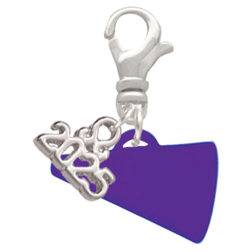 Acrylic Purple Megaphone - Silver Plated Clip on Charm with Mini Year 2025: Year to Remember Jewelry Gift - Celebrations
