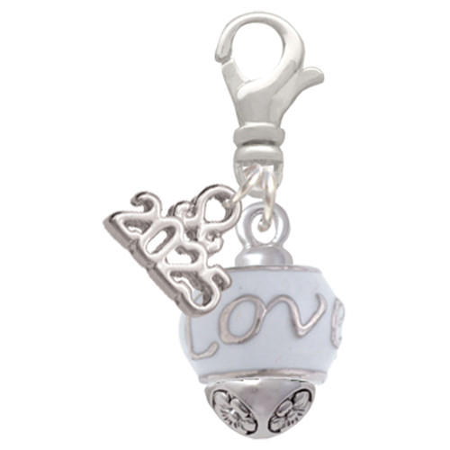 Silver Plated Love on White Spinners - Silver Plated Clip on Charm with Mini Year 2025: Year to Remember Jewelry Gift - Celebrations