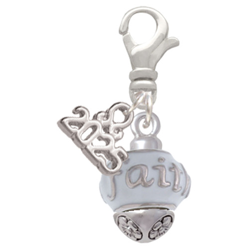 Silver Plated Faith on White Spinners - Silver Plated Clip on Charm with Mini Year 2025: Year to Remember Jewelry Gift - Celebrations