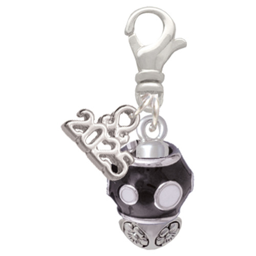 Silver Plated White Dots on Black Spinner - Silver Plated Clip on Charm with Mini Year 2025: Year to Remember Jewelry Gift - Celebrations