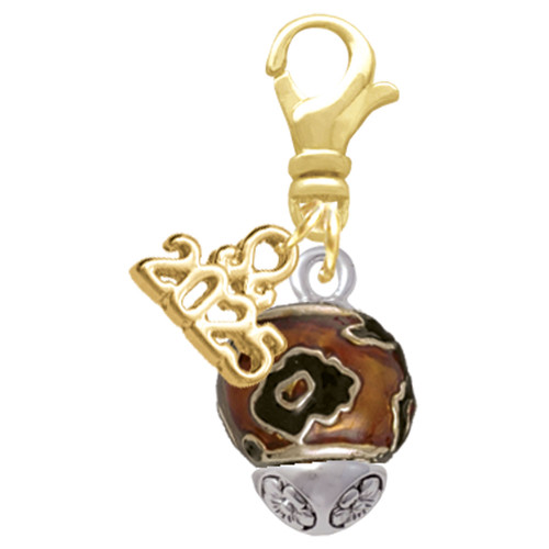 Gold-tone Wide Translucent Brown Cheetah Print Spinner - Gold-tone Plated Clip on Charm with Mini Year 2025: Year to Remember Jewelry Gift - Celebrations