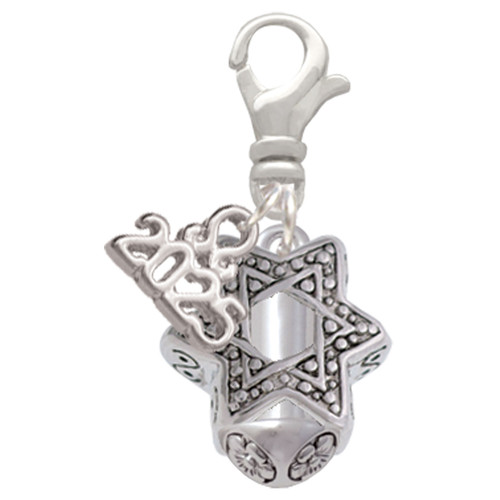 Silver Plated Star of David Spinner - Silver Plated Clip on Charm with Mini Year 2025: Year to Remember Jewelry Gift - Celebrations