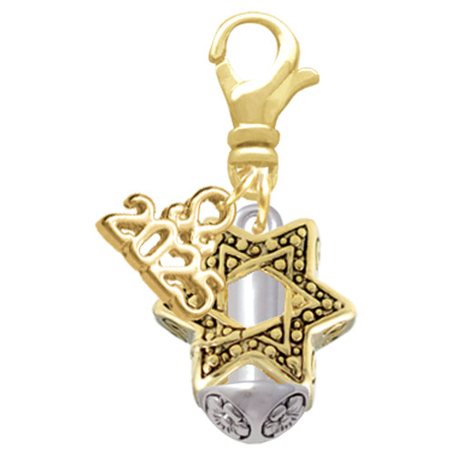 Gold-tone Star of David Spinner - Gold-tone Plated Clip on Charm with Mini Year 2025: Year to Remember Jewelry Gift - Celebrations