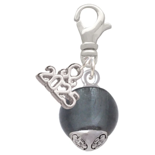 12mm Glass Grey Roller Spinner - Silver Plated Clip on Charm with Mini Year 2025: Year to Remember Jewelry Gift - Celebrations