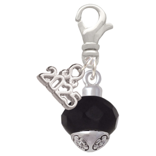 12mm Faceted Black Glass Spinner - Silver Plated Clip on Charm with Mini Year 2025: Year to Remember Jewelry Gift - Celebrations