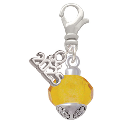 12mm Faceted Yellow Glass Spinner - Silver Plated Clip on Charm with Mini Year 2025: Year to Remember Jewelry Gift - Celebrations