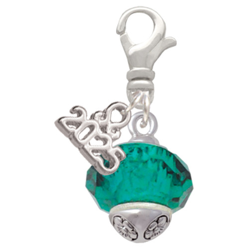Teal Faceted Glass Spinner - Silver Plated Clip on Charm with Mini Year 2025: Year to Remember Jewelry Gift - Celebrations