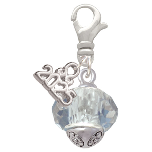 Clear Faceted Glass Spinner - Silver Plated Clip on Charm with Mini Year 2025: Year to Remember Jewelry Gift - Celebrations