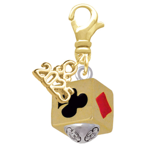 Gold-tone Card Suits Square Spinner - Gold-tone Plated Clip on Charm with Mini Year 2025: Year to Remember Jewelry Gift - Celebrations