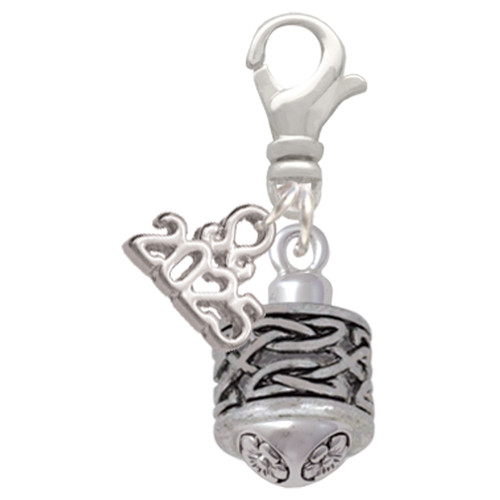 Silver Plated Celtic Knot Band Spinner - Silver Plated Clip on Charm with Mini Year 2025: Year to Remember Jewelry Gift - Celebrations