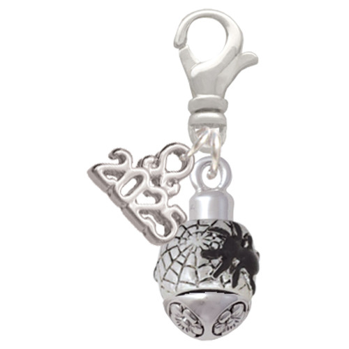 Silver Plated Black Spider on Web Spinner - Silver Plated Clip on Charm with Mini Year 2025: Year to Remember Jewelry Gift - Celebrations