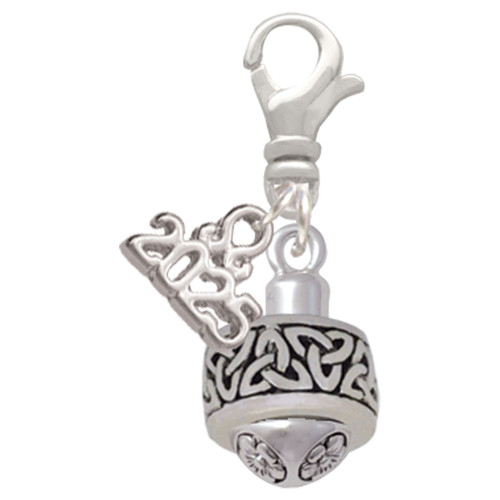 Silver Plated Celtic Knot Trinity Band Spinner - Silver Plated Clip on Charm with Mini Year 2025: Year to Remember Jewelry Gift - Celebrations