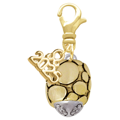 Gold-tone Flat Pebbles Spinner - Gold-tone Plated Clip on Charm with Mini Year 2025: Year to Remember Jewelry Gift - Celebrations