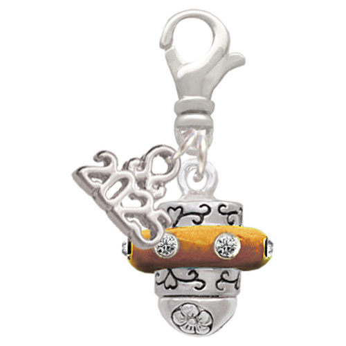 Silver Plated Crystal Brown Spinner - Silver Plated Clip on Charm with Mini Year 2025: Year to Remember Jewelry Gift - Celebrations
