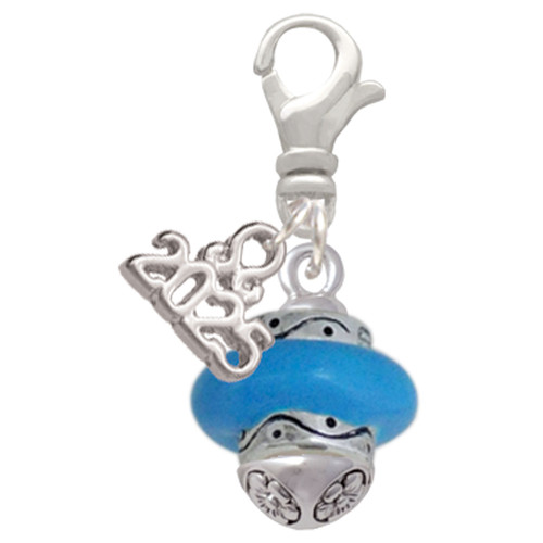 Silver Plated Hot Blue Center Spinner - Silver Plated Clip on Charm with Mini Year 2025: Year to Remember Jewelry Gift - Celebrations