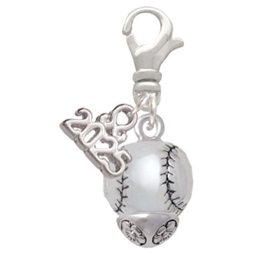 Silver Plated Baseball/Softball Spinner - Silver Plated Clip on Charm with Mini Year 2025: Year to Remember Jewelry Gift - Celebrations