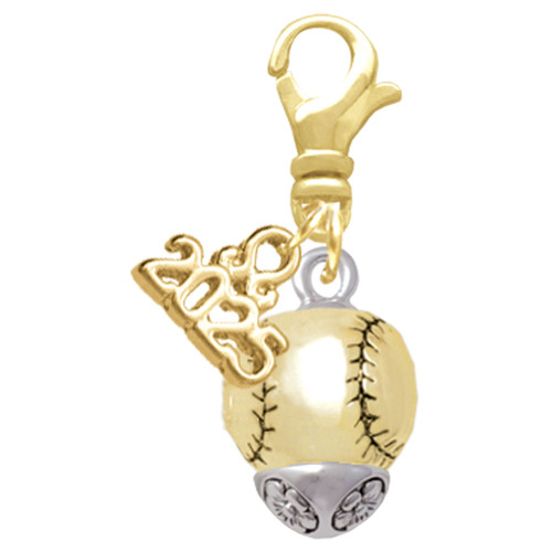 Gold-tone Baseball/Softball Spinner - Gold-tone Plated Clip on Charm with Mini Year 2025: Year to Remember Jewelry Gift - Celebrations