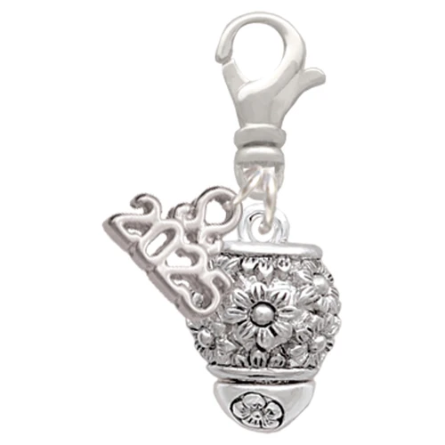 Silver Plated Flowers Spinner - Silver Plated Clip on Charm with Mini Year 2025: Year to Remember Jewelry Gift - Celebrations