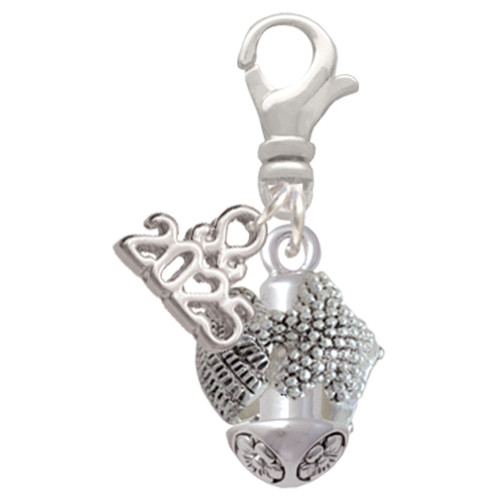 Silver Plated Sea Shells Spinner - Silver Plated Clip on Charm with Mini Year 2025: Year to Remember Jewelry Gift - Celebrations