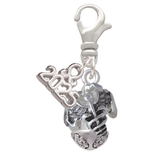 Silver Plated Nursing Medley - Nurse Hat, Chart, Caduceus Spinner - Silver Plated Clip on Charm with Mini Year 2025: Year to Remember Jewelry Gift - Celebrations