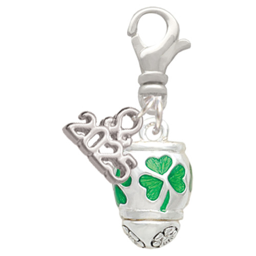 Silver Plated Green Shamrock Spinner - Silver Plated Clip on Charm with Mini Year 2025: Year to Remember Jewelry Gift - Celebrations
