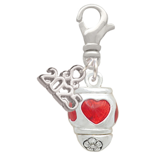 Silver Plated Red Heart Spinner - Silver Plated Clip on Charm with Mini Year 2025: Year to Remember Jewelry Gift - Celebrations