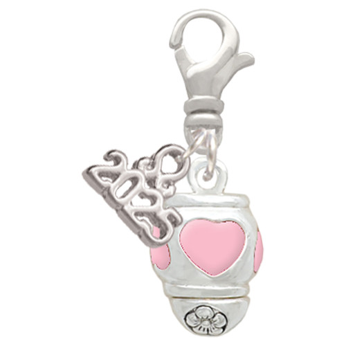 Silver Plated Pink Heart Spinner - Silver Plated Clip on Charm with Mini Year 2025: Year to Remember Jewelry Gift - Celebrations