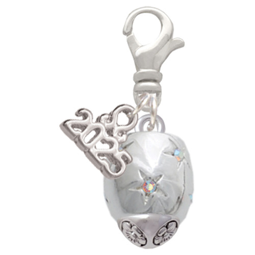 Silver Plated Barrel with AB Clear Crystal Stars Spinner - Silver Plated Clip on Charm with Mini Year 2025: Year to Remember Jewelry Gift - Celebrations