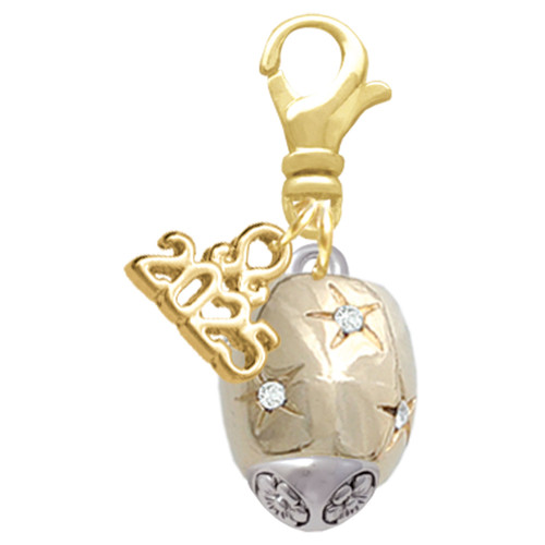 Gold-tone Barrel with AB Clear Crystal Stars Spinner - Gold-tone Plated Clip on Charm with Mini Year 2025: Year to Remember Jewelry Gift - Celebrations