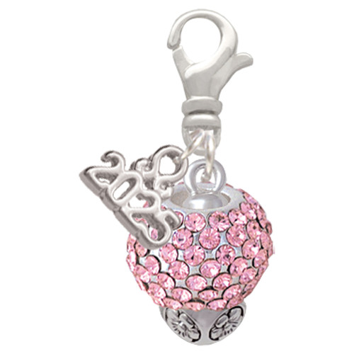 Silver Plated Pink Crystal Sparkle Spinner - Silver Plated Clip on Charm with Mini Year 2025: Year to Remember Jewelry Gift - Celebrations