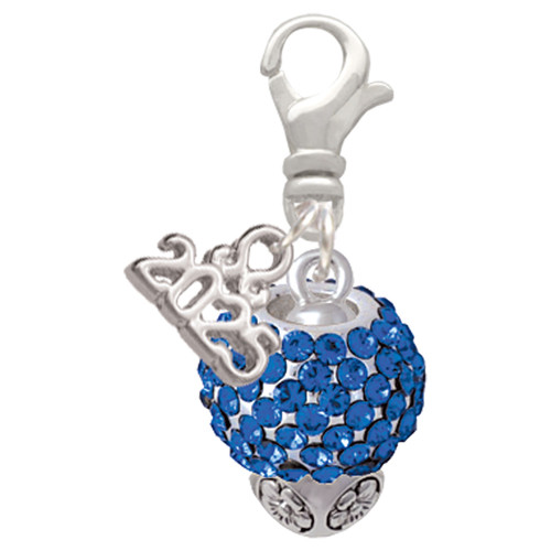 Silver Plated Blue Crystal Sparkle Spinner - Silver Plated Clip on Charm with Mini Year 2025: Year to Remember Jewelry Gift - Celebrations